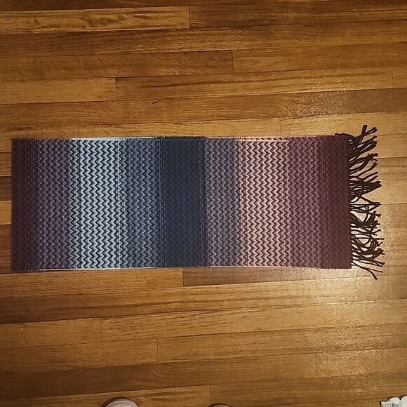 Super Soft Chevron Purple and Blue Scarf Black Fringe Herringbone 64x12 - Picture 3 of 4